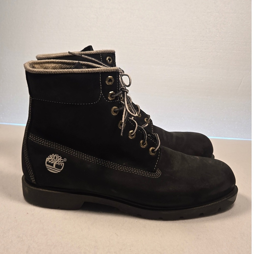 Timberland 6-Inch Premium Boots Size 12 Men Black Waterproof Nubuck Lug Sole
